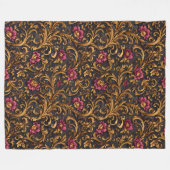 Dark Baroque Floral with Gold Scrolls Fleece Deken (Voorkant (Horizontaal))