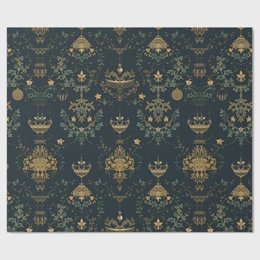 Dark Baroque Gold Ornament Wrapping Paper  Cadeaupapier (Vlak)