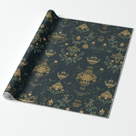 Dark Baroque Gold Ornament Wrapping Paper  Cadeaupapier