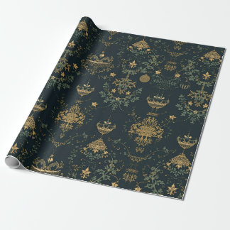 Dark Baroque Gold Ornament Wrapping Paper  Cadeaupapier
