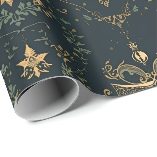 Dark Baroque Gold Ornament Wrapping Paper  Cadeaupapier (Rol Hoek)