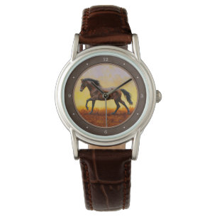 Dark Bay Running Horse Taupe Horloge