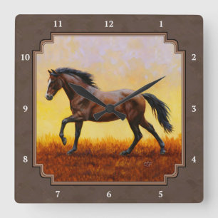 Dark Bay Running Horse Taupe Vierkante Klok