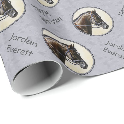Dark Bay Sport Horse Grey Cadeaupapier (Rol Hoek)