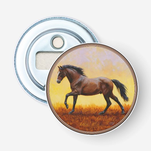 Dark Bay Stallion Horse Galloping Button Flesopener (Voorkant)