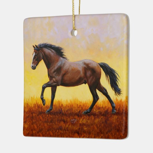 Dark Bay Stallion Horse Galloping Keramisch Ornament (Links)