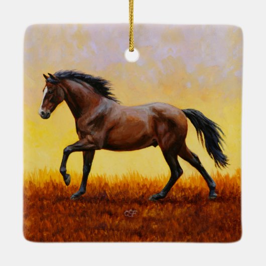 Dark Bay Stallion Horse Galloping Keramisch Ornament (Achterkant)