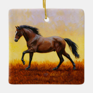 Dark Bay Stallion Horse Galloping Keramisch Ornament