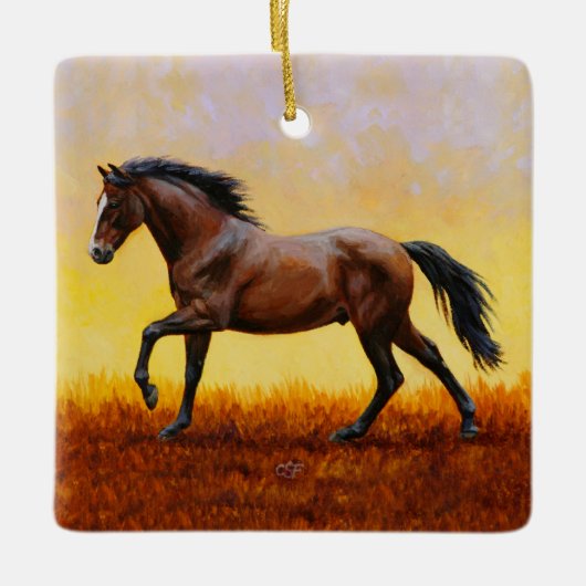 Dark Bay Stallion Horse Galloping Keramisch Ornament (Voorkant)