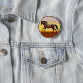 Dark Bay Stallion Horse Galloping Ronde Button 5,7 Cm (In situ)