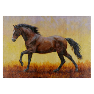Dark Bay Stallion Horse Galloping Snijplank