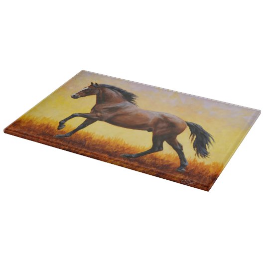 Dark Bay Stallion Horse Galloping Snijplank (Hoek)