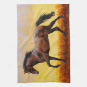 Dark Bay Stallion Horse Galloping Theedoek (Verticaal)