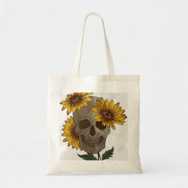 Dark Beauty: Skull Meets Sunflower Tote Bag