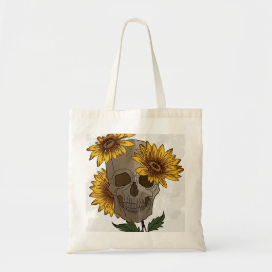 Dark Beauty: Skull Meets Sunflower Tote Bag (Voorkant)