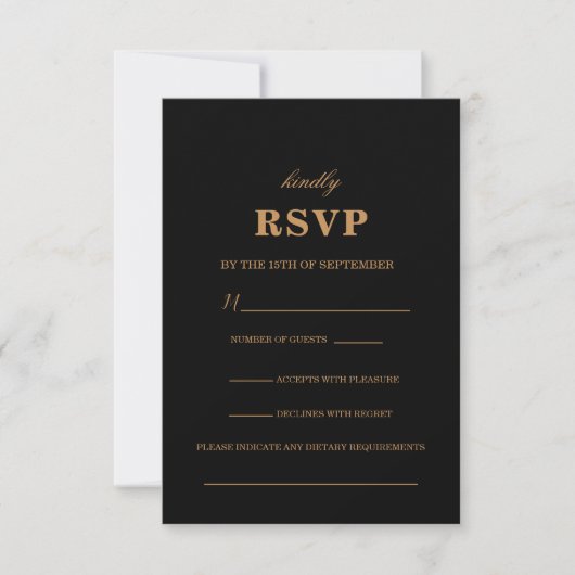 Dark Black Floral RSVP Wedding Kaart (Voorkant)
