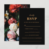 Dark Black Floral RSVP Wedding Kaart (Voorkant / Achterkant)