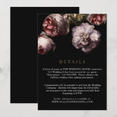 Dark Black Floral Wedding Kaart Details (Voorkant / Achterkant)