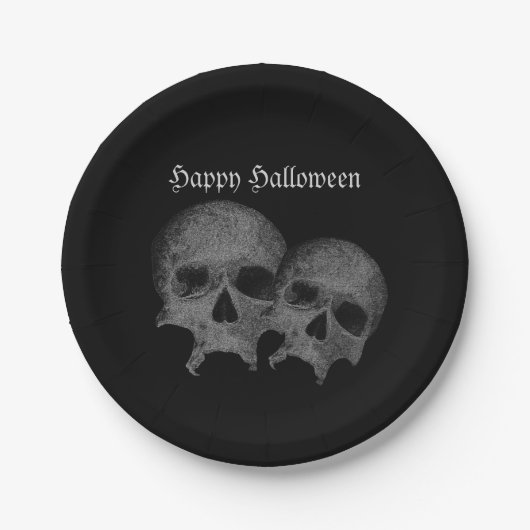 Dark Black Skull Happy Halloween Party Decor Papieren Bordje (Voorkant)