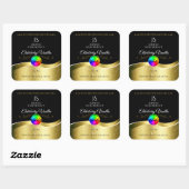 Dark Black Wavy Gold Logo Monogram Productlabel Vierkante Sticker (Vel)