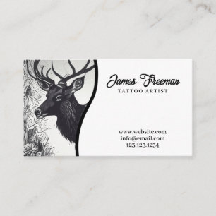 Dark Black & White Deer Tattoo Studio Visitekaartje