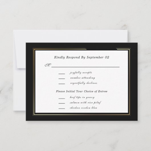 Dark Black White Gold Script Menu Selectie RSVP (Voorkant)