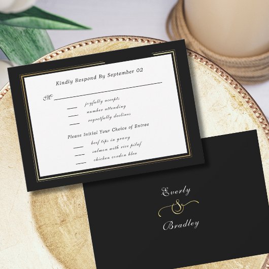 Dark Black White Gold Script Menu Selectie RSVP