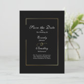 Dark Black White Script Gold Border Bewaar de datu Kaart (Staand voorkant)