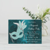 Dark Blauwgroen Blue Mask Masquerade Party Kaart (Staand voorkant)