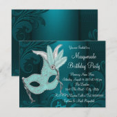 Dark Blauwgroen Blue Masquerade Party Kaart (Voorkant / Achterkant)