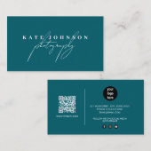 Dark Blauwgroen Signature Script QR Code Social Me Visitekaartje (Voorkant / Achterkant)