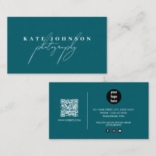 Dark Blauwgroen Signature Script QR Code Social Me Visitekaartje