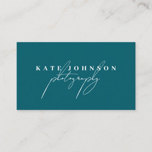 Dark Blauwgroen Signature Script QR Code Social Me Visitekaartje (Voorkant)