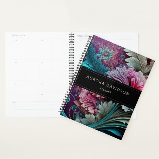 Dark Bloom Blauwgroen Paarse Waterverf Floral Planner (Display)