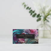 Dark Bloom Blauwgroen Paarse Waterverf Floral Visitekaartje (Staand voorkant)