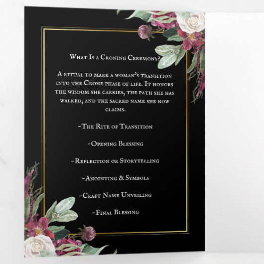 Dark Bloom Croning Ceremony-programma Drieluik Uitnodiging (Binnenzijde eerst)