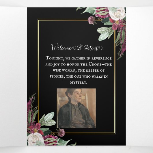 Dark Bloom Croning Ceremony-programma Drieluik Uitnodiging (Binnenkant midden)