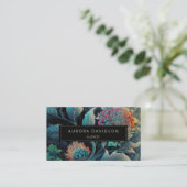 Dark Bloom Waterverf Blauwgroen Floral Leaf Visitekaartje (Staand voorkant)