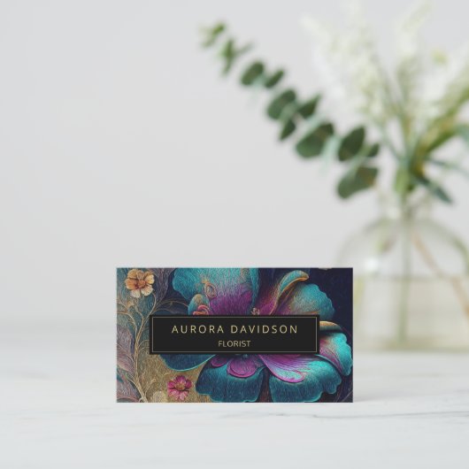 Dark Bloom Waterverf Blauwgroen Paarse Floral Visitekaartje (Staand voorkant)