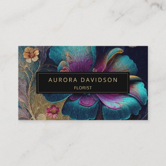 Dark Bloom Waterverf Blauwgroen Paarse Floral Visitekaartje (Voorkant)
