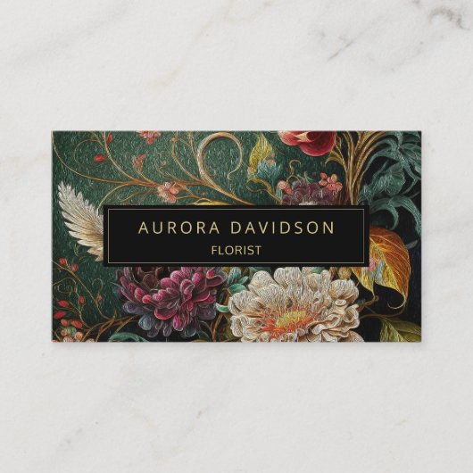 Dark Bloom Waterverf Green Ivory Floral Visitekaartje (Voorkant)