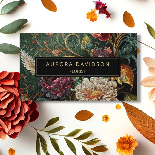 Dark Bloom Waterverf Green Ivory Floral Visitekaartje