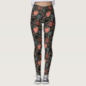 Dark Blooms Delight: Naadloos bloemenpatroon Leggings (Voorkant)