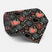 Dark Blooms Delight: Naadloos bloemenpatroon Stropdas (Opgerold)