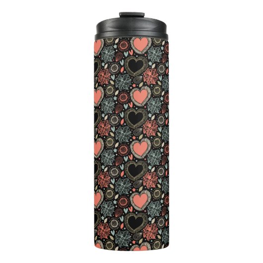 Dark Blooms Delight: Naadloos bloemenpatroon Thermosbeker (Voorkant)