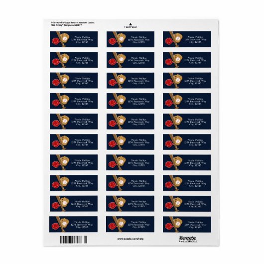 Dark Blue-Adresetiketten voor honkbal Etiket (Full Sheet)