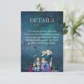 Dark Blue Alice in Wonderland Wedding Details Informatiekaartje (Staand voorkant)