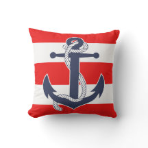 Dark Blue Anchor Chic Nautical Red Stripes Patroon
