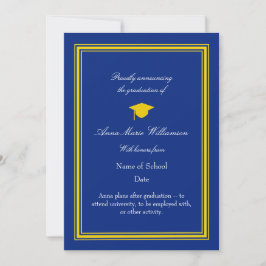 Dark Blue and Gold photo Graduation Announcement Kaart
