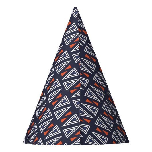 Dark Blue and Red Geometric Triangles Pattern Feesthoedjes (Achterkant)